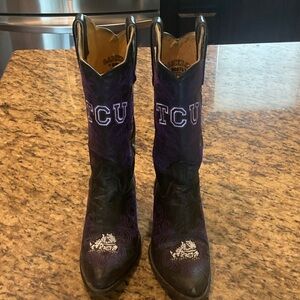 Women's Purple and Black Lace Up Western Boots with TCU Embroidery
